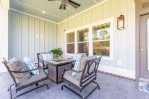 Modern patio furniture set on porch